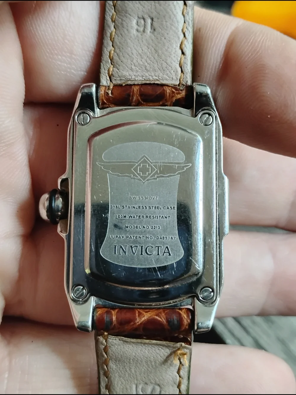 Invicta Silver Case Cream Dial Brown Croc-Pattern Leather Strap Watch